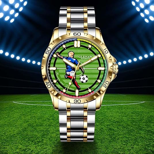 Men’s Automatic Mechanical Watch, Soccer Green Dial Self-Winding Wristwatch, Luminous Hands, 3ATM Water Resistant, Luxury Gift Box with Extra Leather Strap
