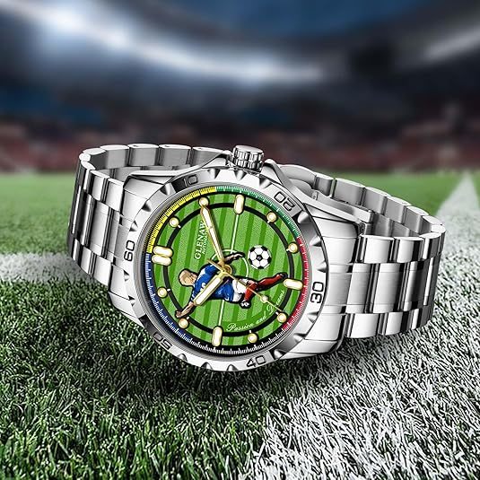 Men’s Automatic Mechanical Watch, Soccer Green Dial Self-Winding Wristwatch, Luminous Hands, 3ATM Water Resistant, Luxury Gift Box with Extra Leather Strap
