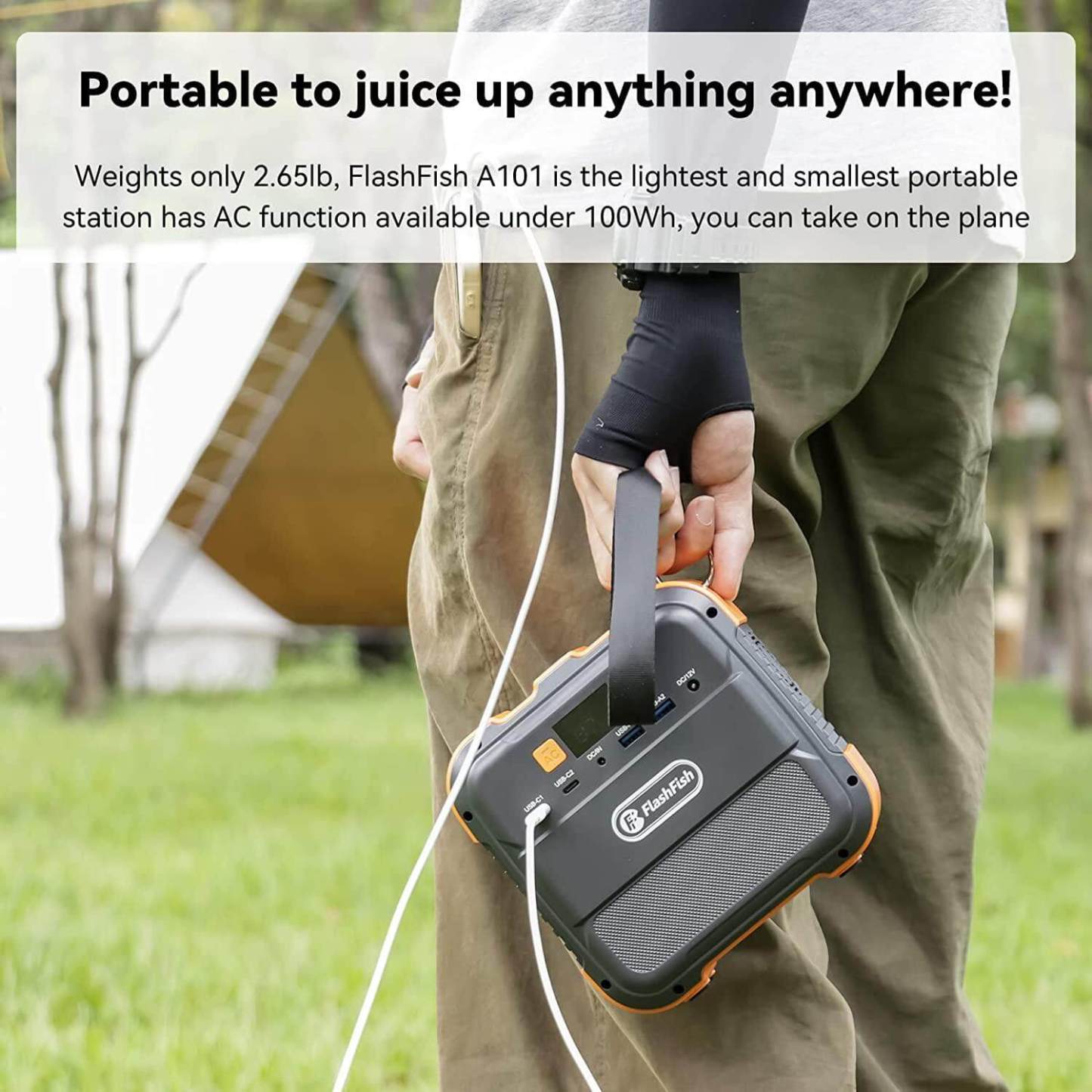 FlashFish A101 Mini Portable Power Station | 120W+98Wh Flight Approved