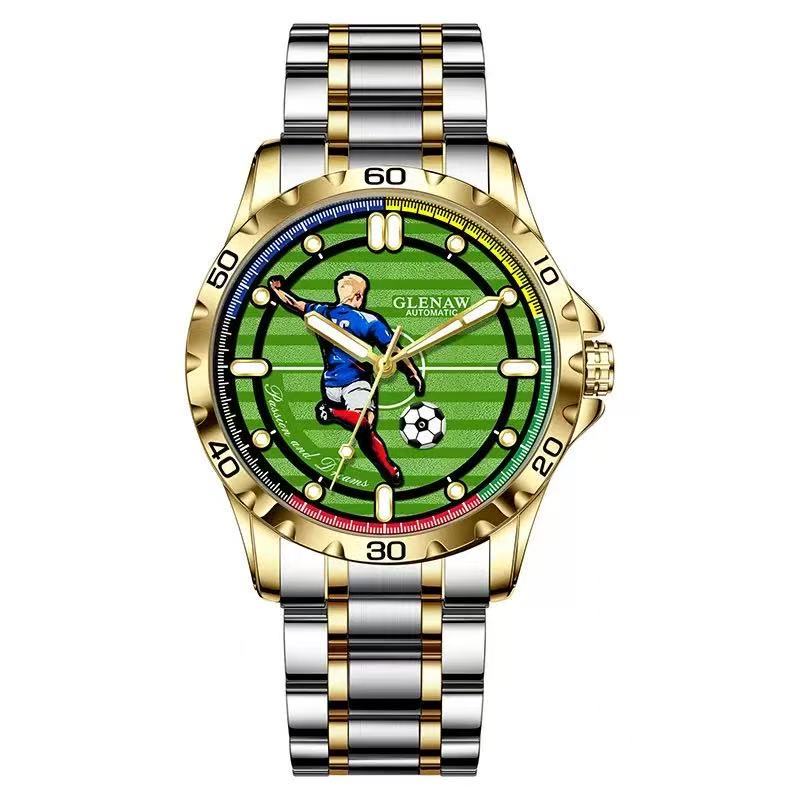 Men’s Automatic Mechanical Watch, Soccer Green Dial Self-Winding Wristwatch, Luminous Hands, 3ATM Water Resistant, Luxury Gift Box with Extra Leather Strap