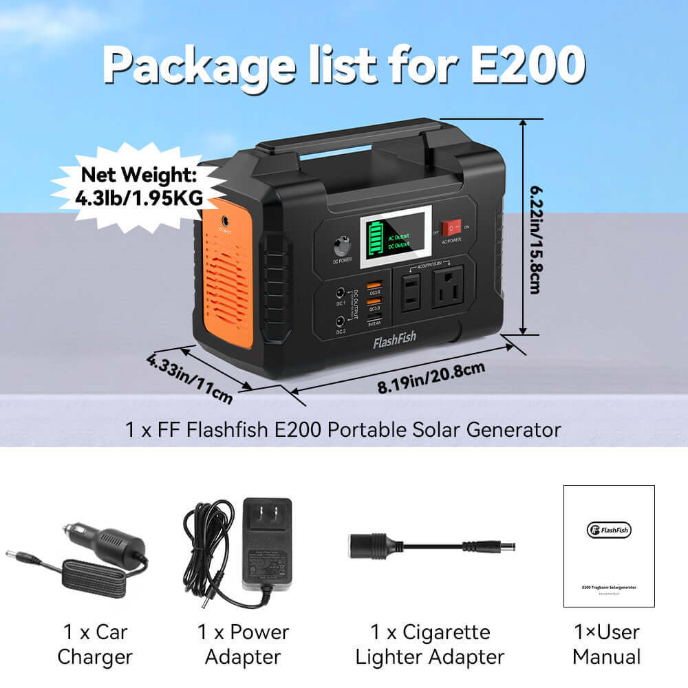 FlashFish E200 Portable Power Station | 200W+151Wh Compact Generator