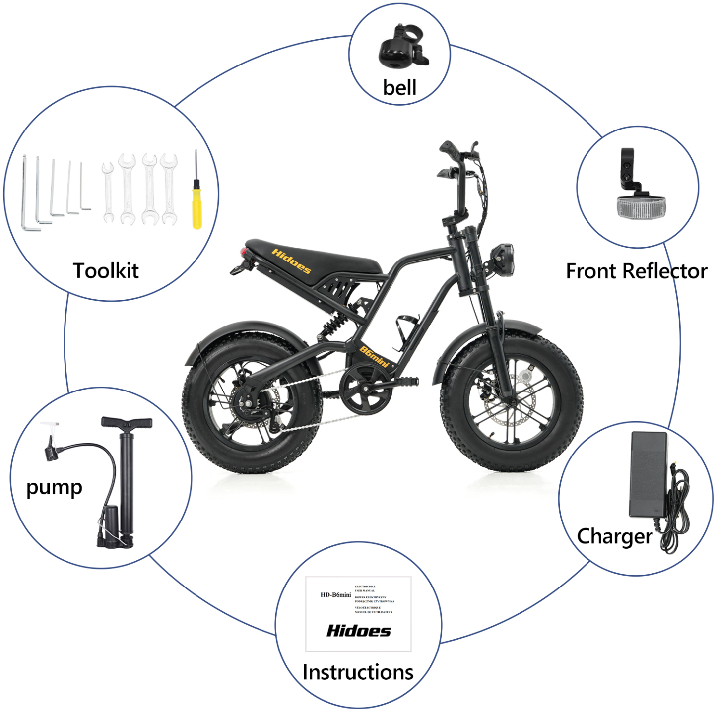 Hidoes B6 Mini Electric Bike With 48v 10ah Battery & 16" Fat Tire