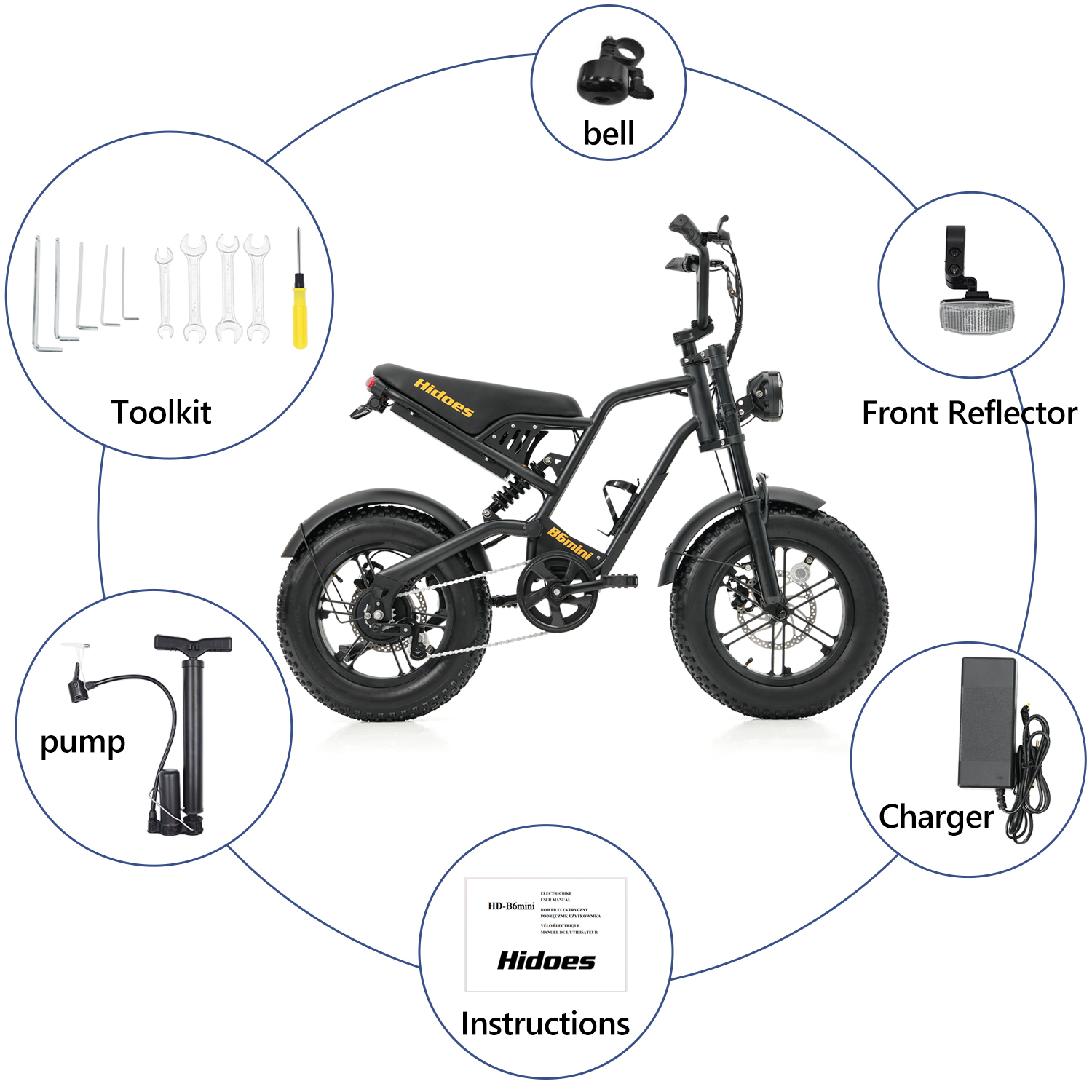 Hidoes B6 Mini Electric Bike With 48v 10ah Battery & 16" Fat Tire
