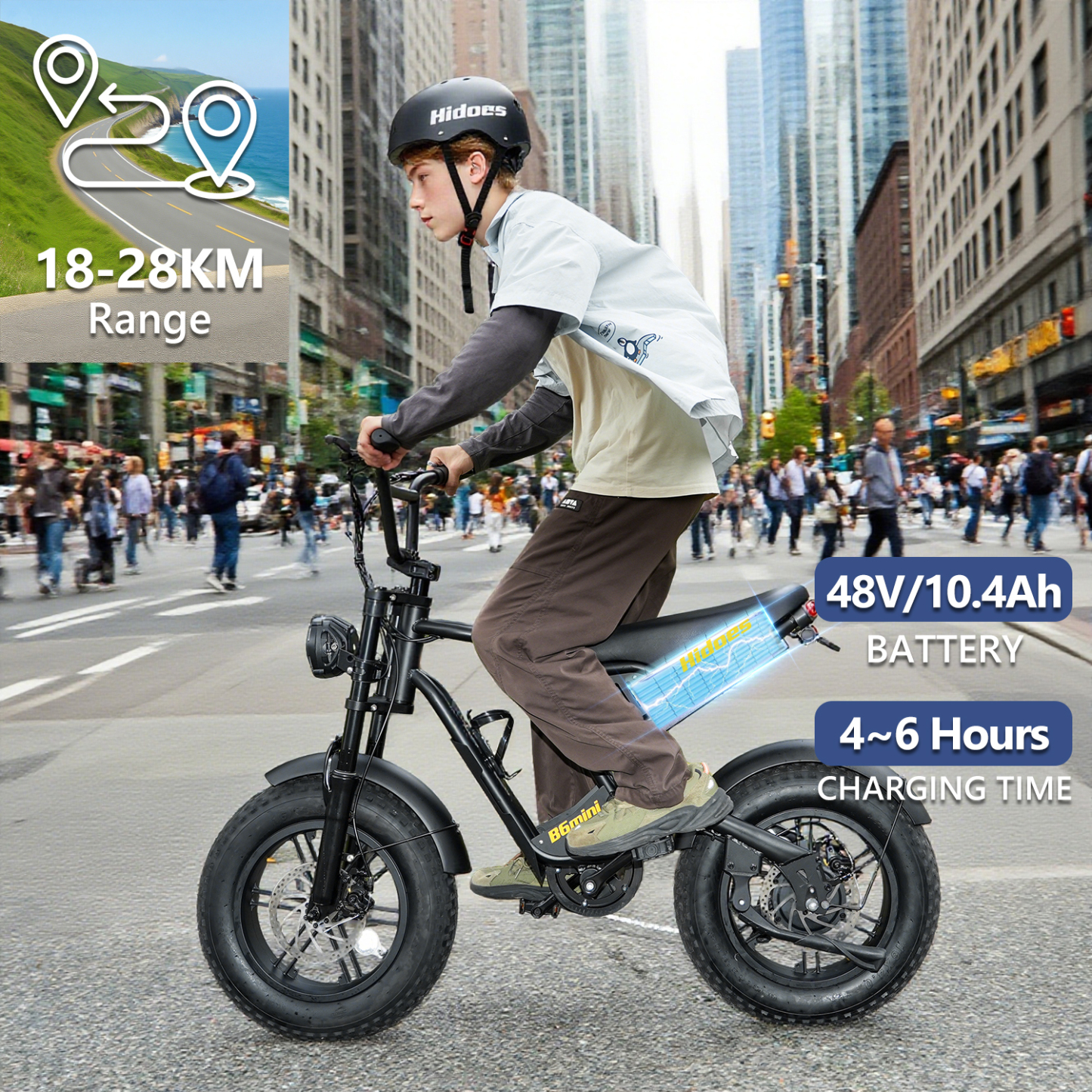 Hidoes B6 Mini Electric Bike With 48v 10ah Battery & 16" Fat Tire