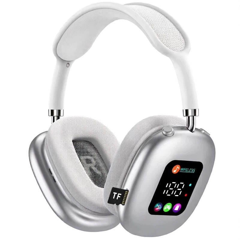 NWNENF RGB LED Gaming Headset Wireless Bluetooth Headphones – HiFi Stereo Over-Ear Sports Earbuds with Noise Reduction Mic-Silver