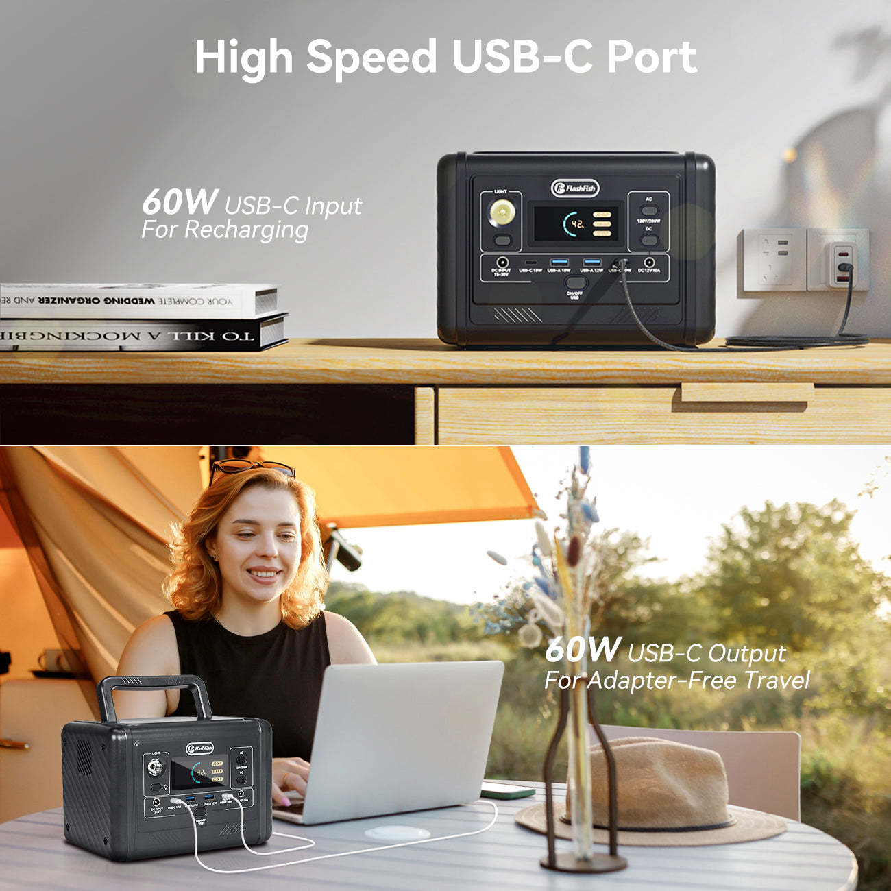 FlashFish T200 Portable Power Station |【LFP】200W+153.6Wh