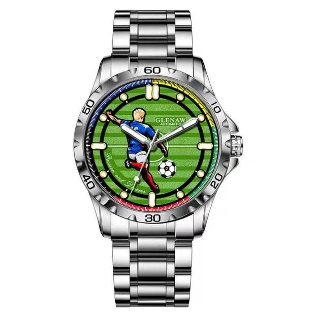 Men’s Automatic Mechanical Watch, Soccer Green Dial Self-Winding Wristwatch, Luminous Hands, 3ATM Water Resistant, Luxury Gift Box with Extra Leather Strap