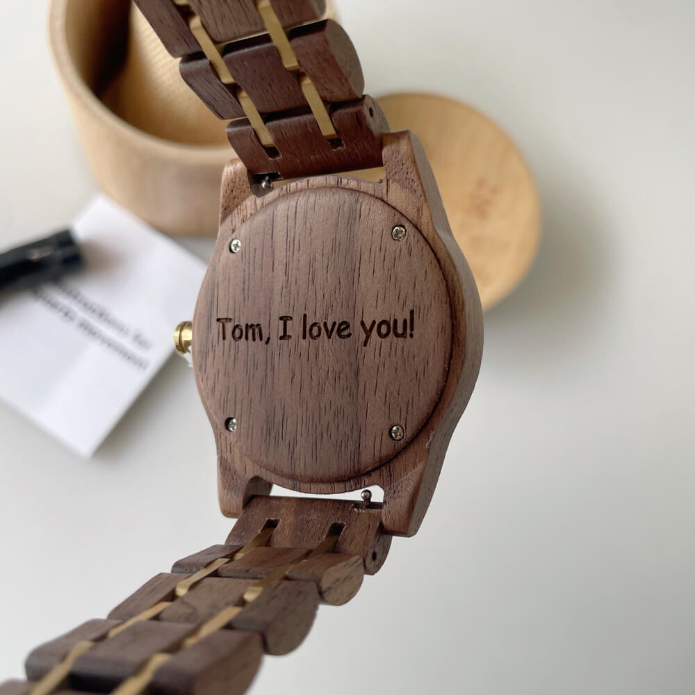 Men’s Walnut Wooden Watch with Green Dial – Japanese Quartz, Personalized Sandalwood Strap-BUNNYKACHU