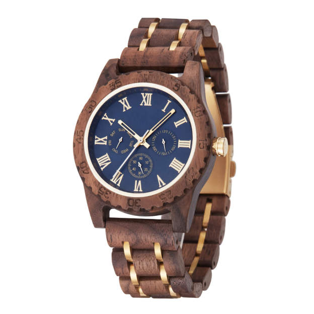 Men’s Walnut Wooden Watch with Green Dial – Japanese Quartz, Personalized Sandalwood Strap-BUNNYKACHU