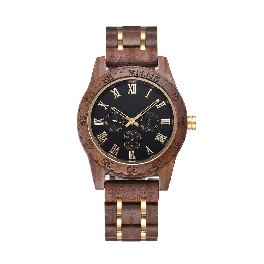 Men’s Walnut Wooden Watch with Green Dial – Japanese Quartz, Personalized Sandalwood Strap-BUNNYKACHU
