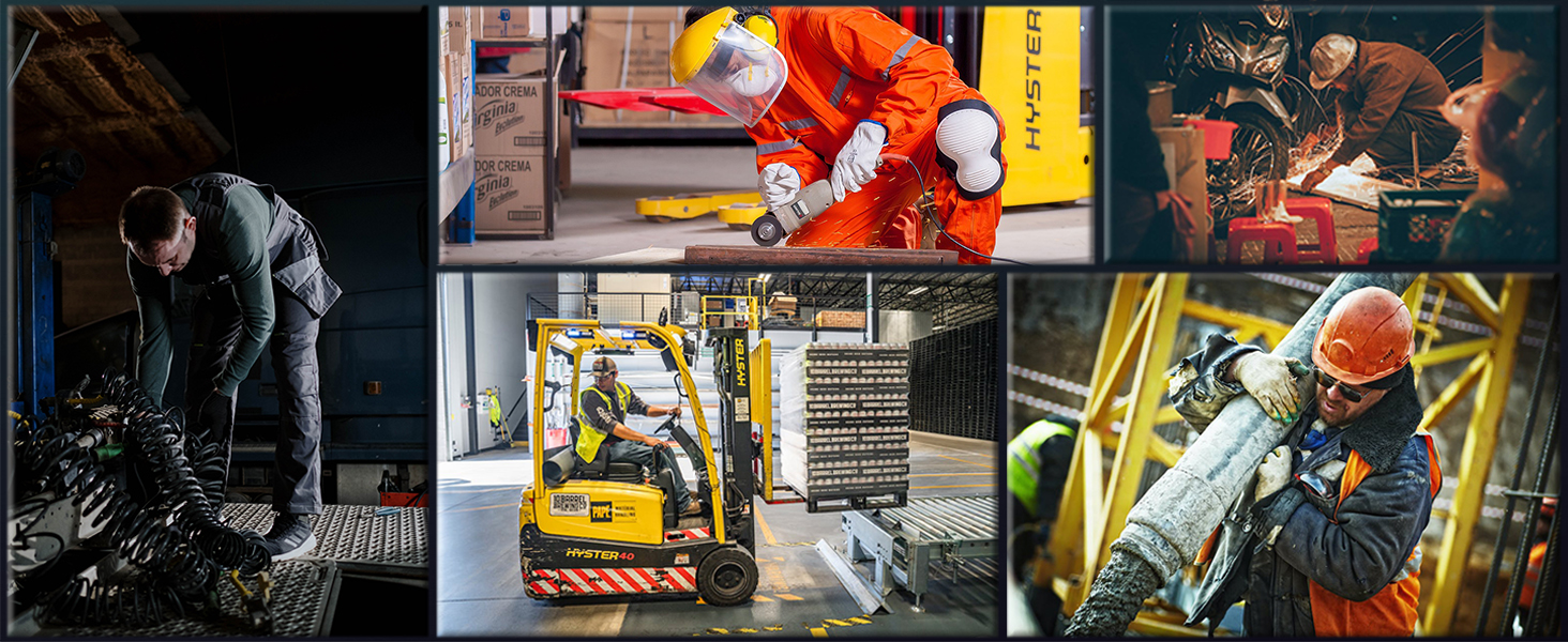 Multiple action shots showing industrial robotics and automation equipment in manufacturing settings, featuring robotic arms and machinery in operation.