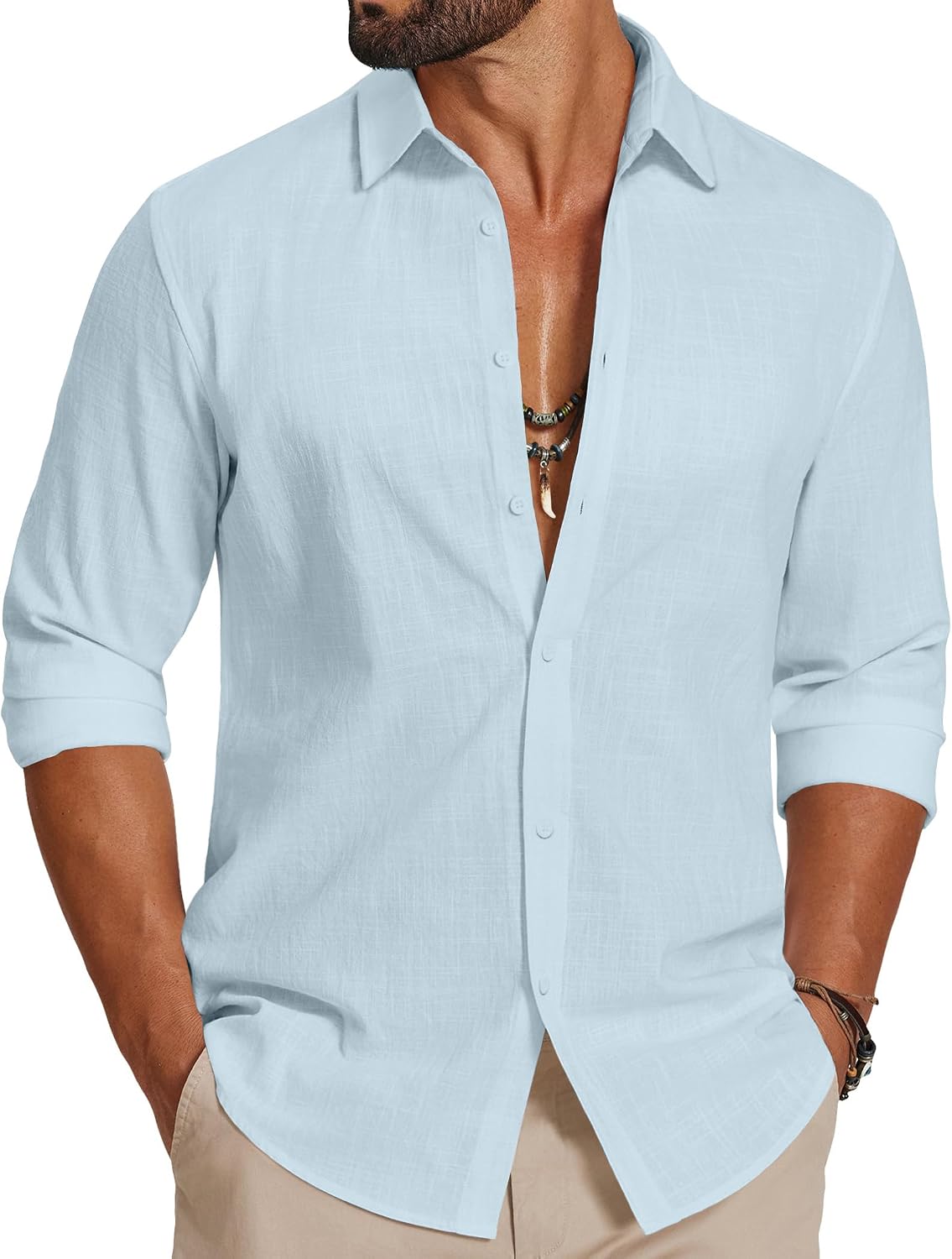 Men's Casual Button Down Shirts Long Sleeve Cotton Beach Wedding Shirt Summer Linen Shirt for Men