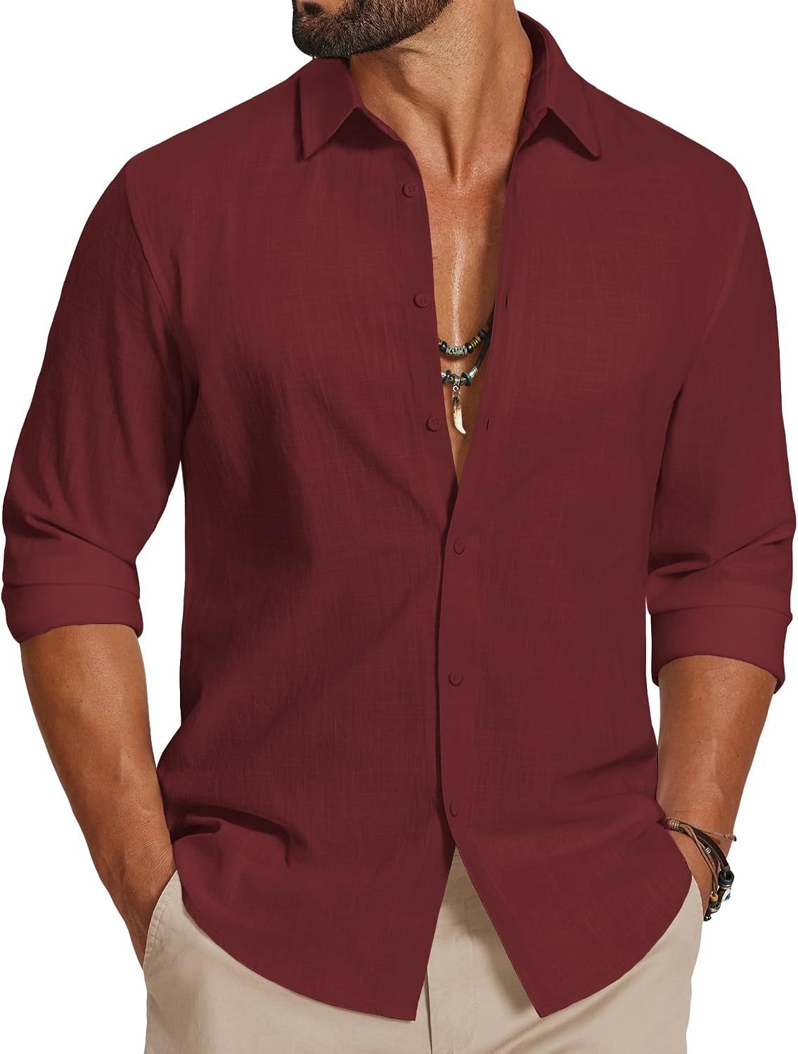 Men's Casual Button Down Shirts Long Sleeve Cotton Beach Wedding Shirt Summer Linen Shirt for Men
