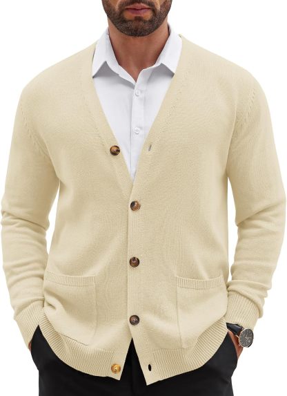 Mens Cardigan V Neck Sweater Lightweight Button Slim Fit Pockets