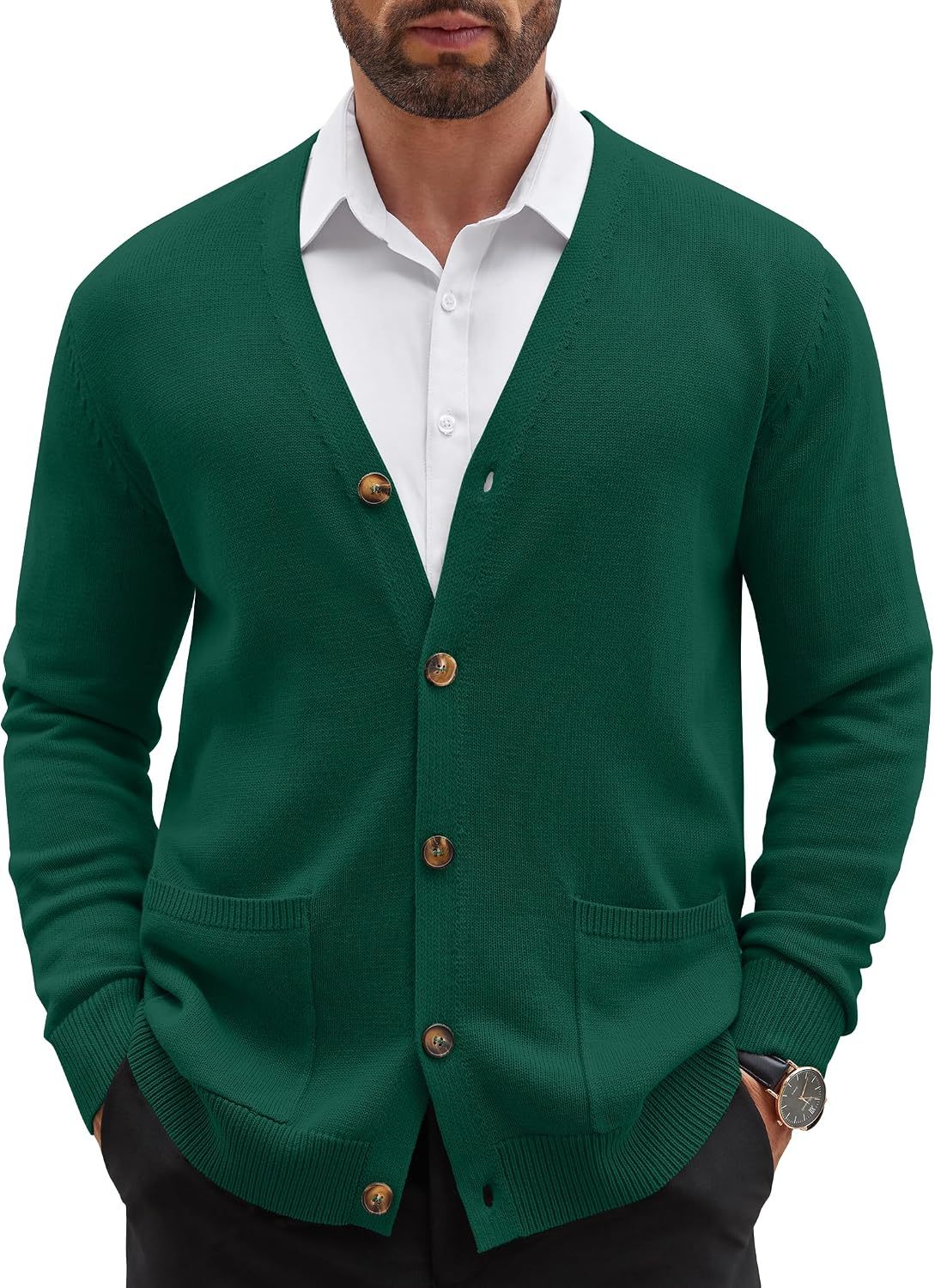 Mens Cardigan V Neck Sweater Lightweight Button Slim Fit Pockets
