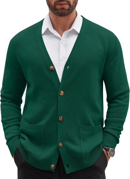 Mens Cardigan V Neck Sweater Lightweight Button Slim Fit Pockets