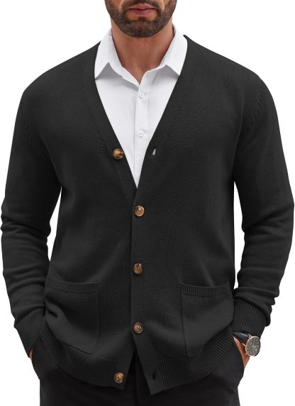 Mens Cardigan V Neck Sweater Lightweight Button Slim Fit Pockets