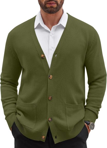 Mens Cardigan V Neck Sweater Lightweight Button Slim Fit Pockets