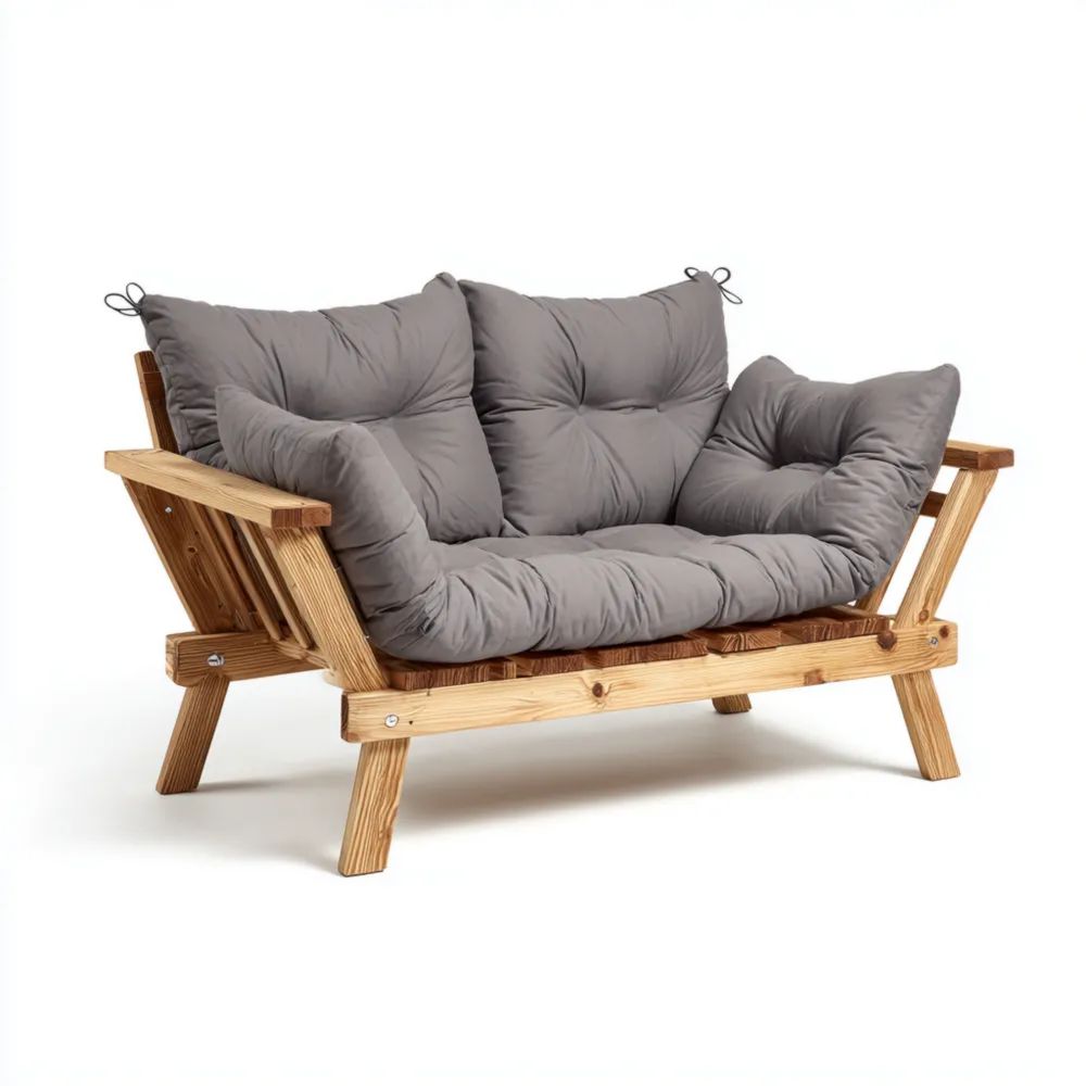 Gartensofa 2-Sitzer Holzrahmen 120x75x80 cm mit Kissen – Grau