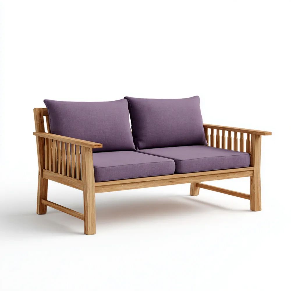 2-Sitzer-Gartensofa 150x75x80 cm Holzrahmen Lila Kissen - Moderner Stil