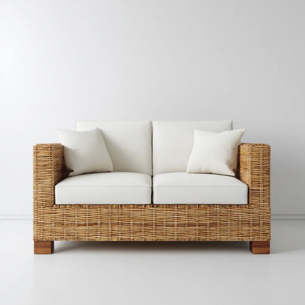 2-Sitzer-Gartensofa Rattan 140x85x75 cm - Cremeweiß - Moderner Stil