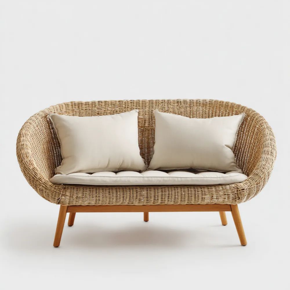 2-Sitzer-Gartensofa Rattan 135x80x75 cm – Beige/Natur – Skandinavisches Design