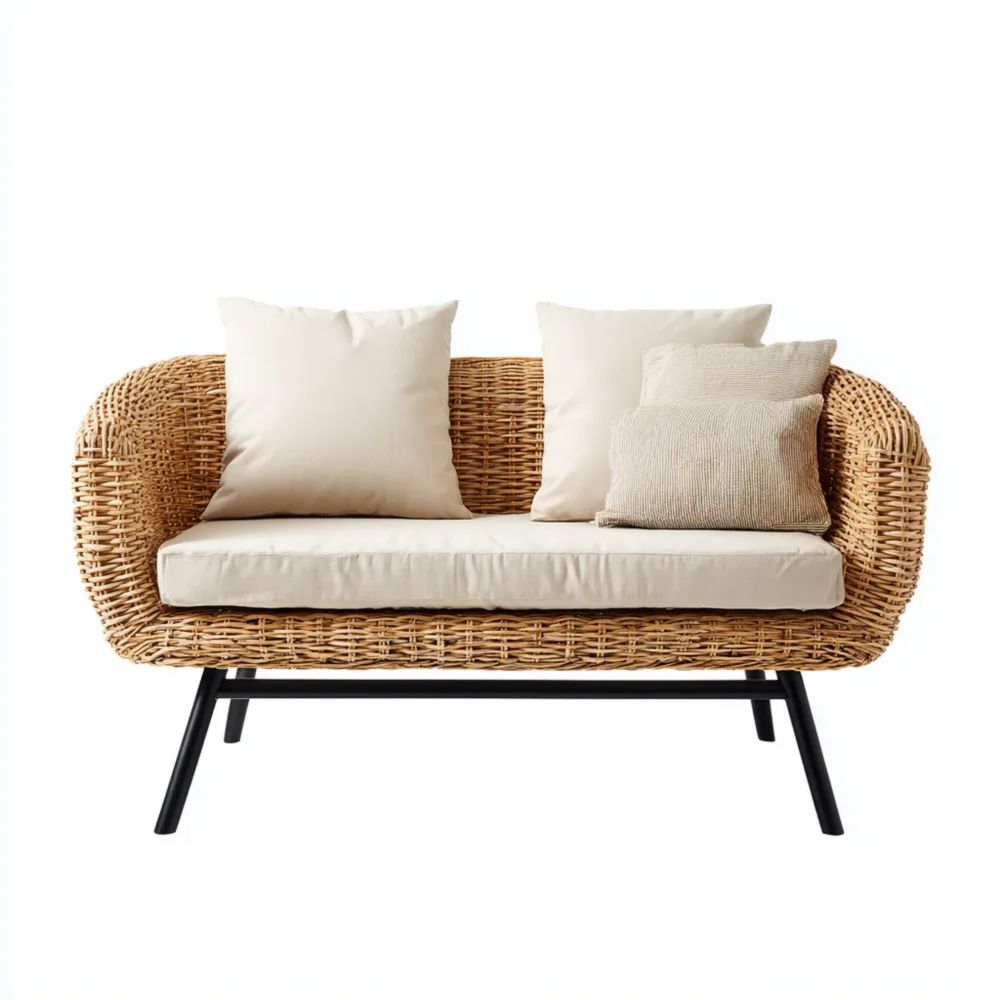 2-Sitzer-Gartensofa Rattan 130x60x85 cm - Beige