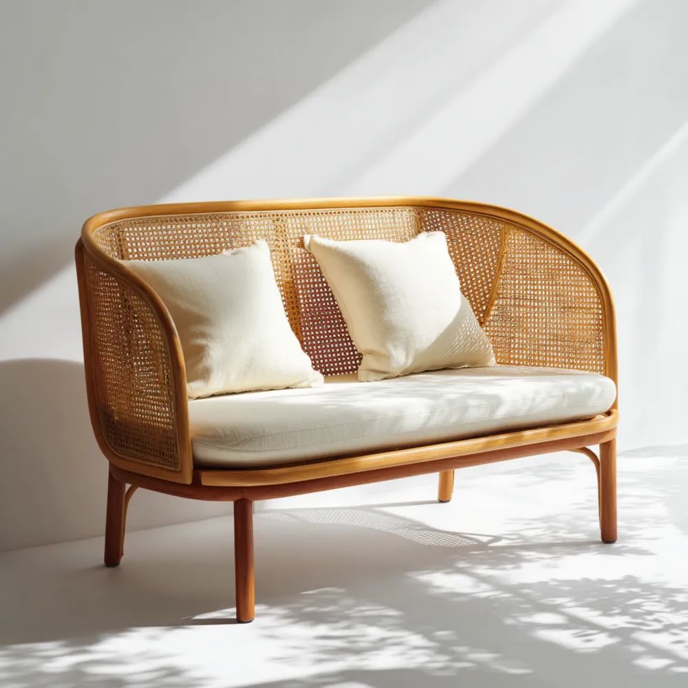 2-Sitzer-Gartensofa Rattan 120x65x85 cm Naturholz - Skandinavischer Stil