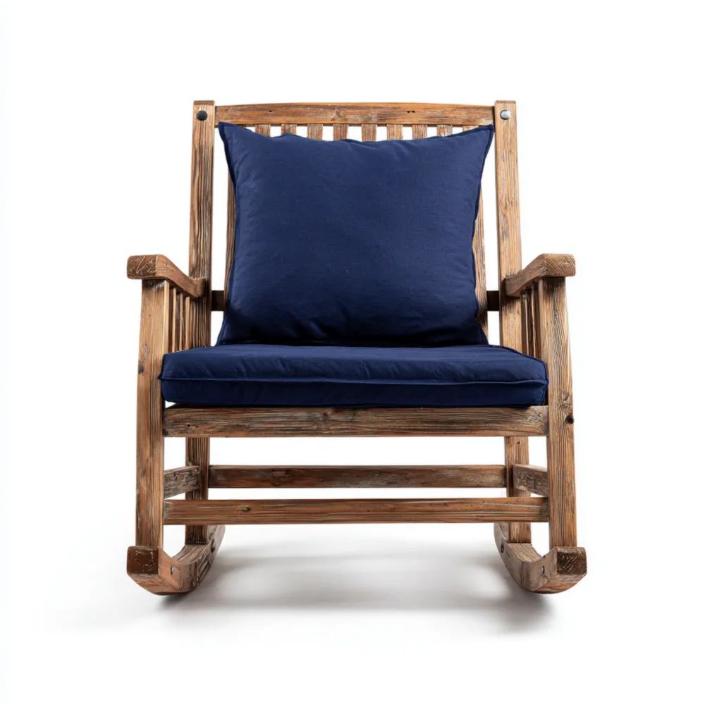 Gartenschaukelstuhl Massivholz 60x50x105 cm mit Blauen Kissen – Landhausstil