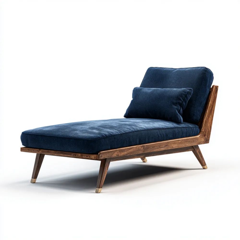 Chaiselongue Holzrahmen Blau Samt - Modernes Design 150x60x80 cm