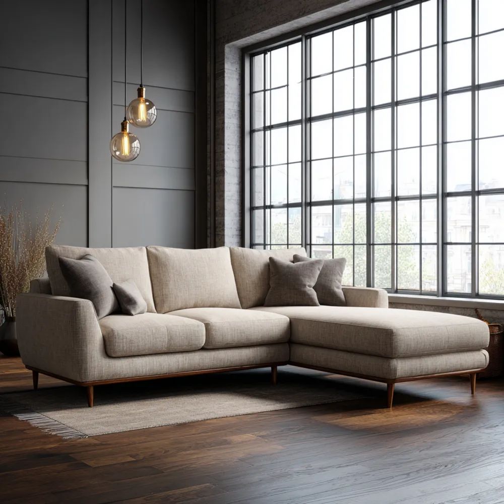 Ecksofa aus Stoffbezug 280x160x80 cm – Beige – Modernes Design