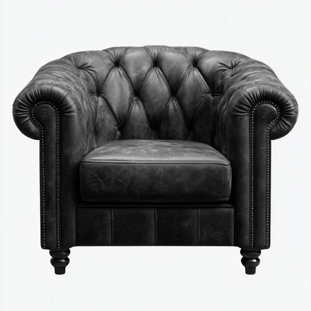 Chestersessel Leder 100x85x75 cm - Schwarz - Klassischer Stil