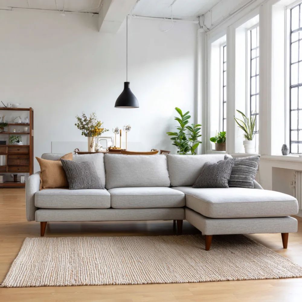 Ecksofa Stoffpolsterung 240x160x85 cm – Hellgrau – Moderner Stil