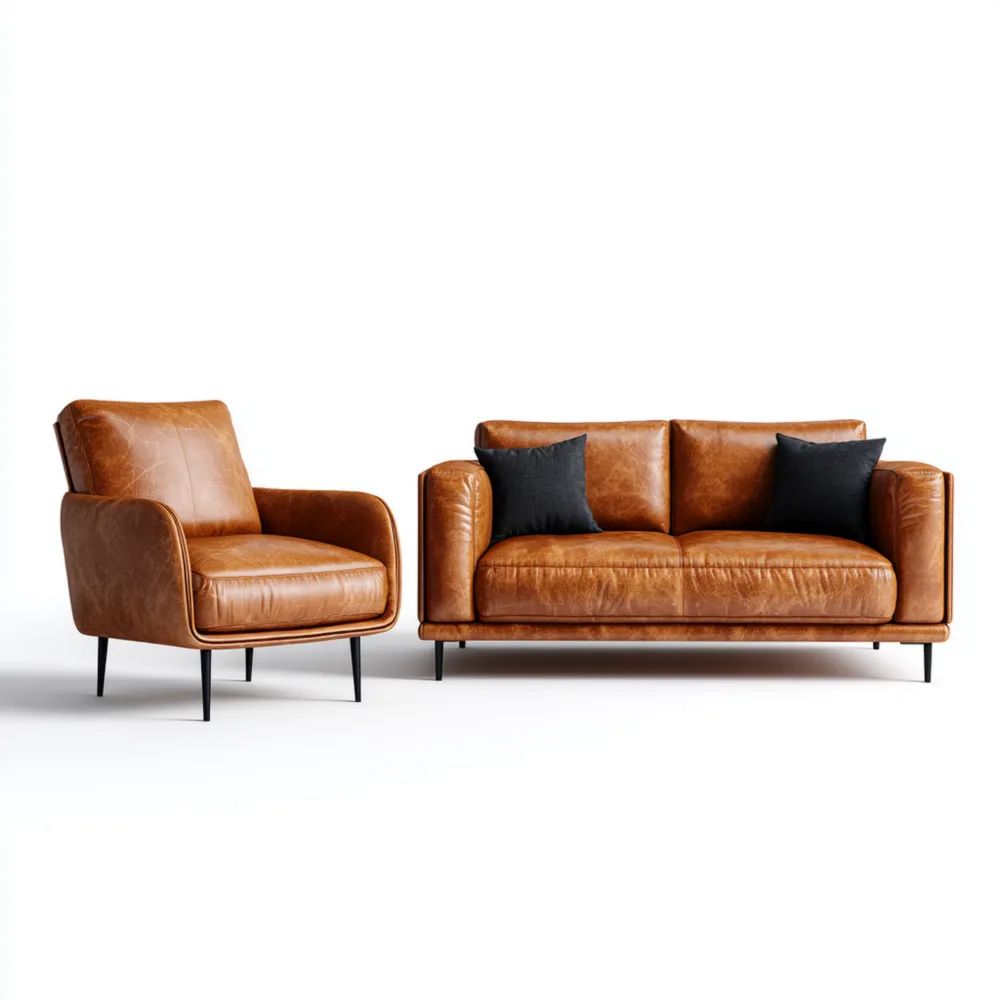 Sofa-Set Lederpolster 200x85x75 cm – Cognac – Modernes Design