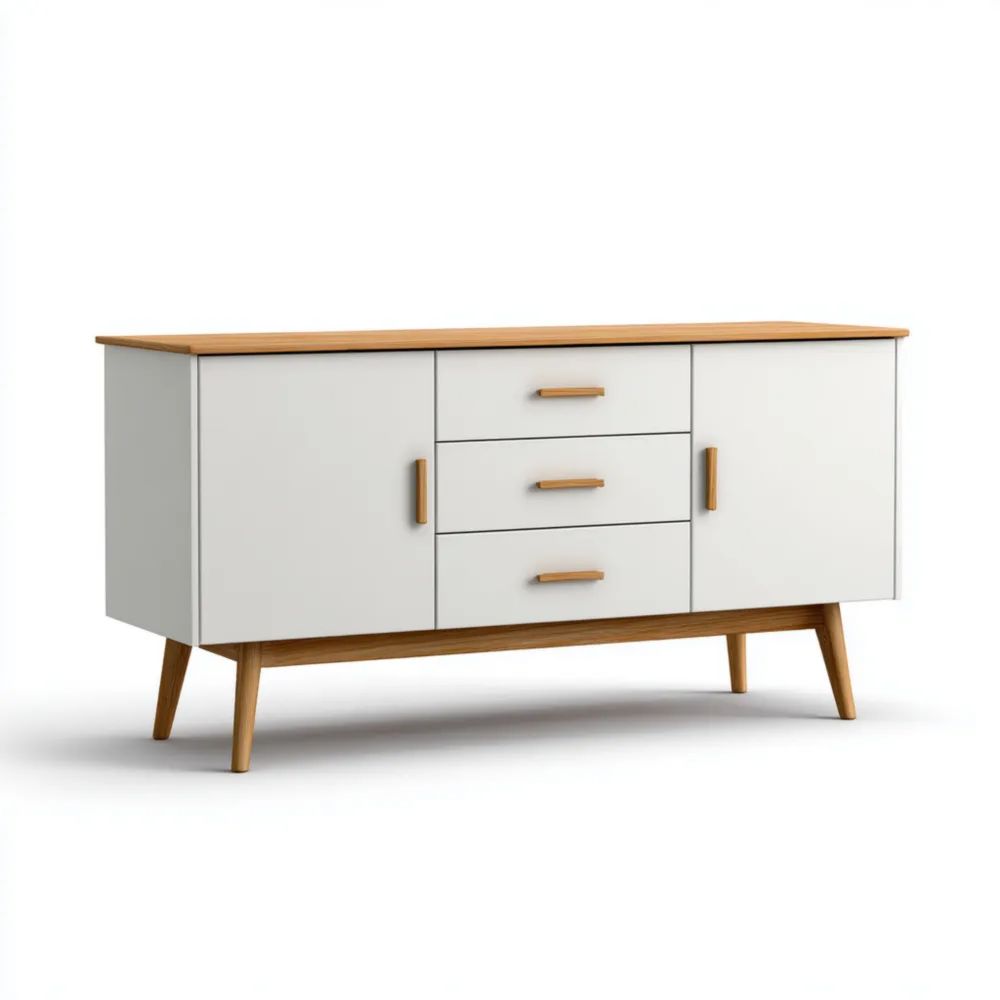 Sideboard aus Holz 150x40x80 cm - Weiß - Skandinavisches Design