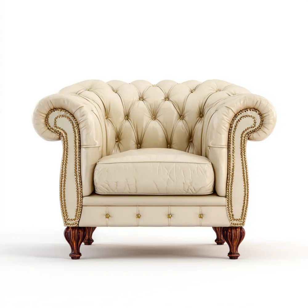 Chesterfield Sessel Leder 100x90x80 cm - Creme