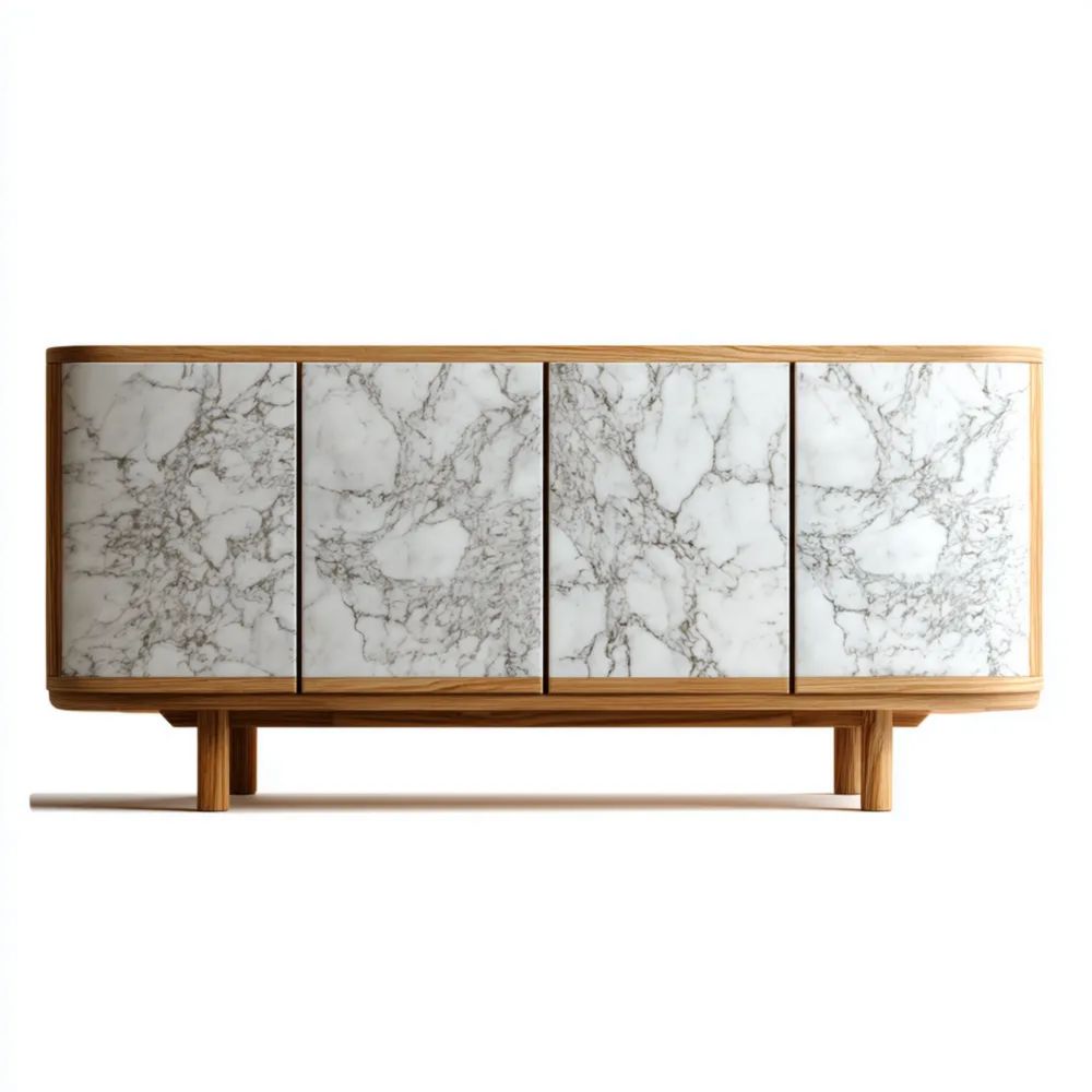 Sideboard Holz Weiß Eiche 150x50x75 cm - Marmoroptik Modernes Design