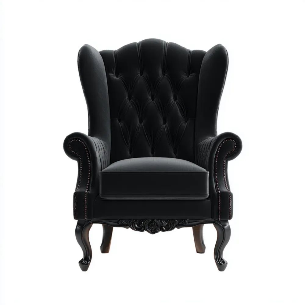 Ohrensessel Leder 80x90x105 cm - Schwarz - Klassisches Design