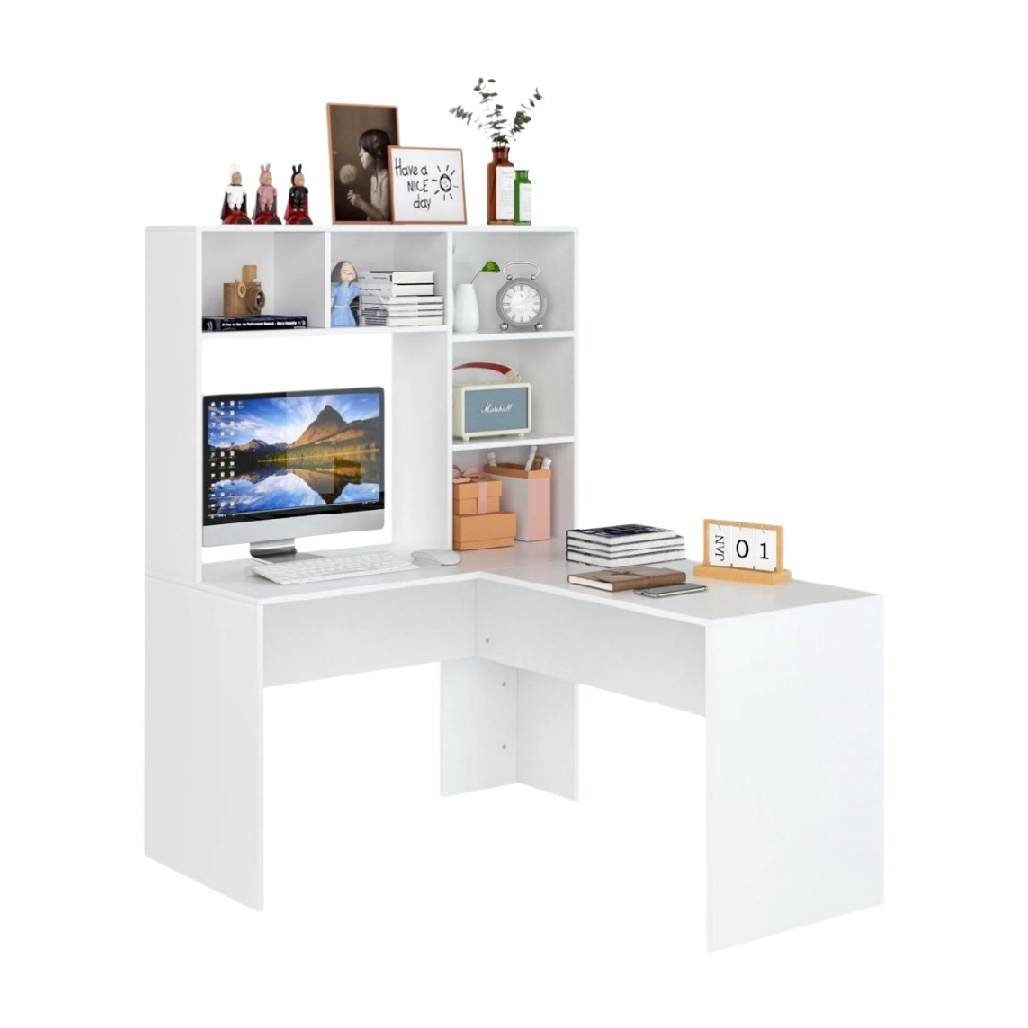 Bureau d'angle avec étagères pour bureau en mélaminé - 120 x 90 x 75-boitepure.com