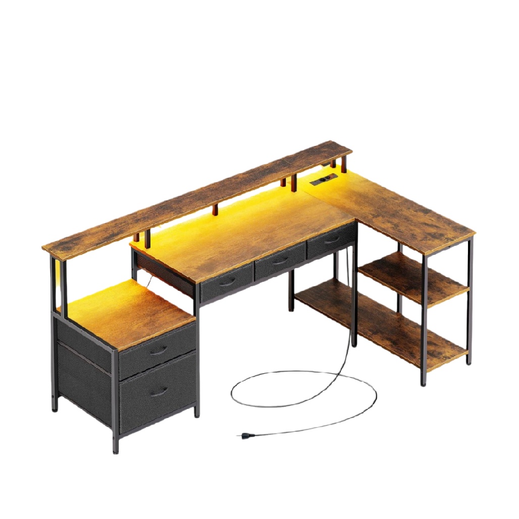 Bureau en métal avec éclairage intégré pour espace de travail - 160 x 60 x 75-boistexture.com