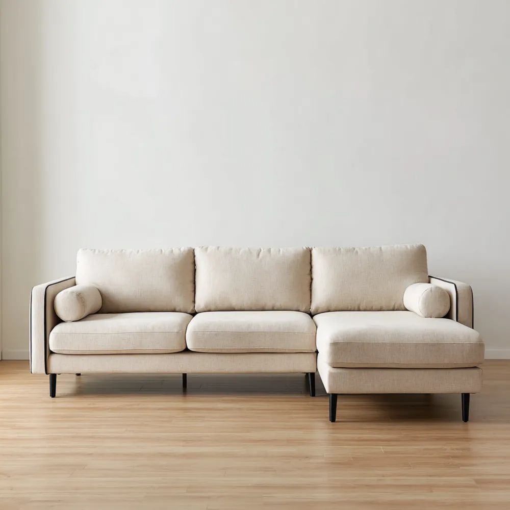 Ecksofa Leinenstoff 300x100x85 cm – Beige – Modernes Design