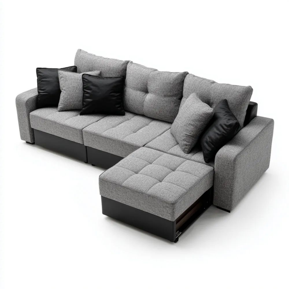 Ecksofa Stoff 250x160x80 cm – Hellgrau/Schwarz – Moderne Funktionalität