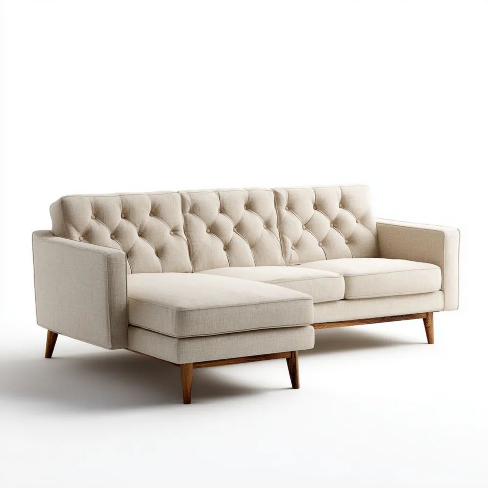 Ecksofa mit Leinenpolsterung 250x150x85 cm – Beige – Klassisches Design