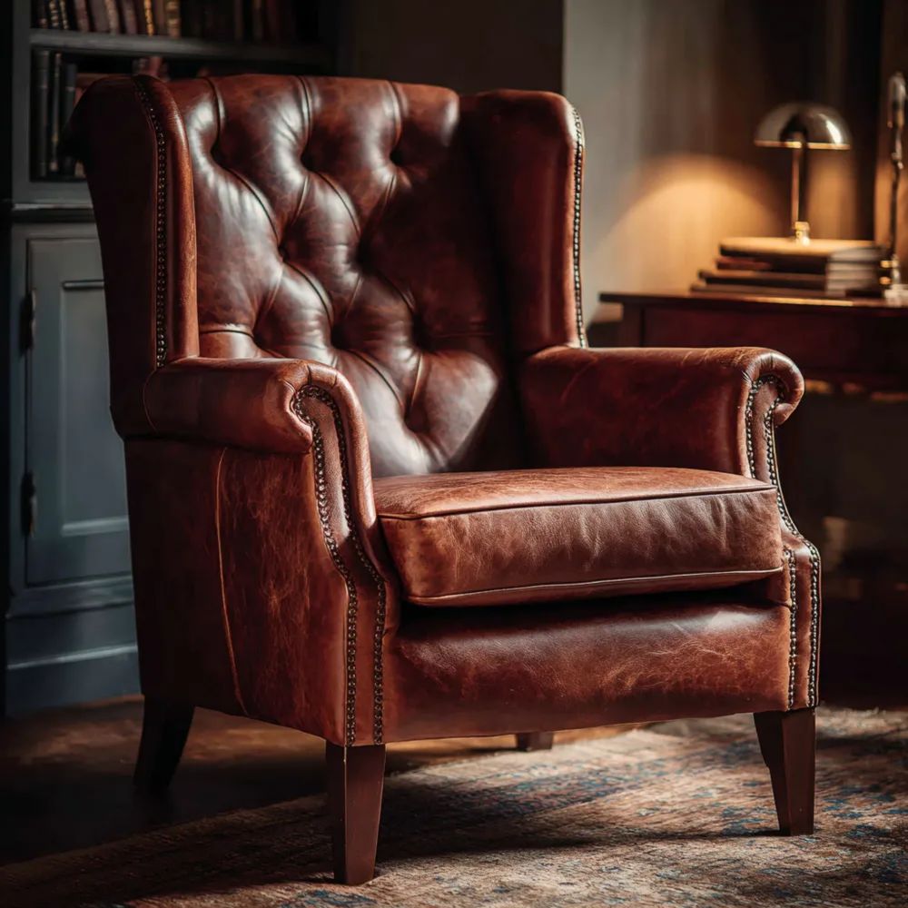 Sessel Echtleder 90x100x110 cm - Braun - Klassisches Design