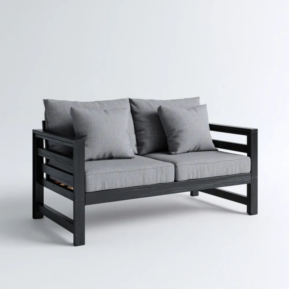 2-Sitzer Gartensofa 135x75x80 cm Holzrahmen Grau – Modernes Design