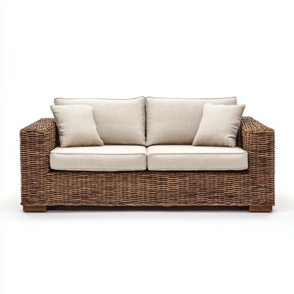 2-Sitzer-Gartensofa Rattan 200x85x70 cm - Beige/Braun - Rustikales Design