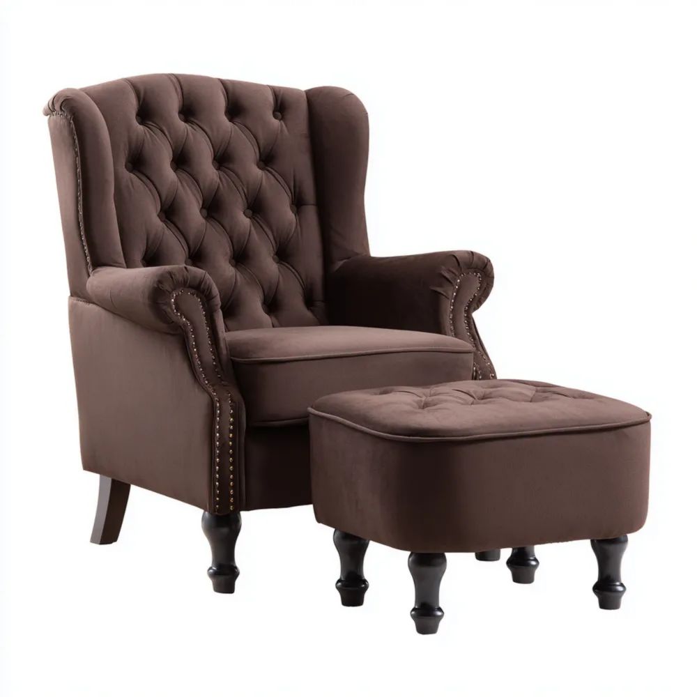 Relaxsessel mit Hocker 85x75x100 cm Samt Braun – Klassisches Design