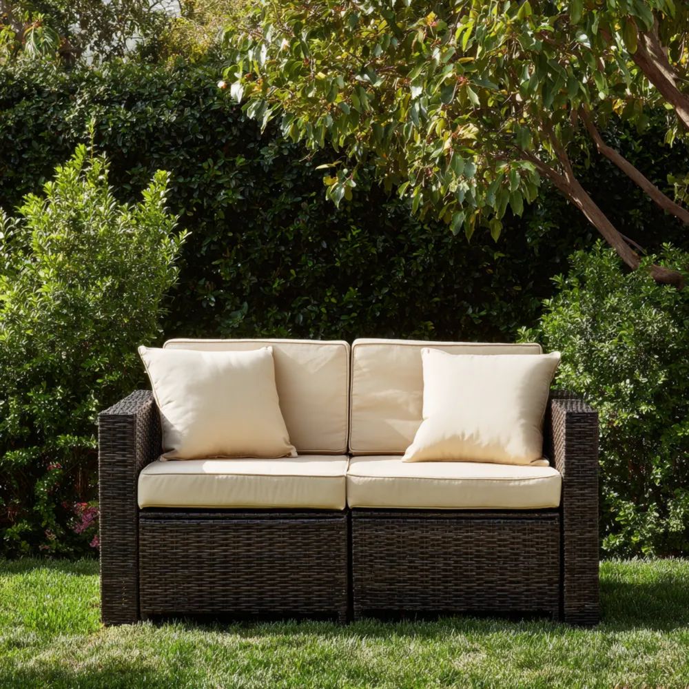 2-Sitzer-Gartensofa Rattan 130x70x78 cm – Cremefarben – Modernes Design