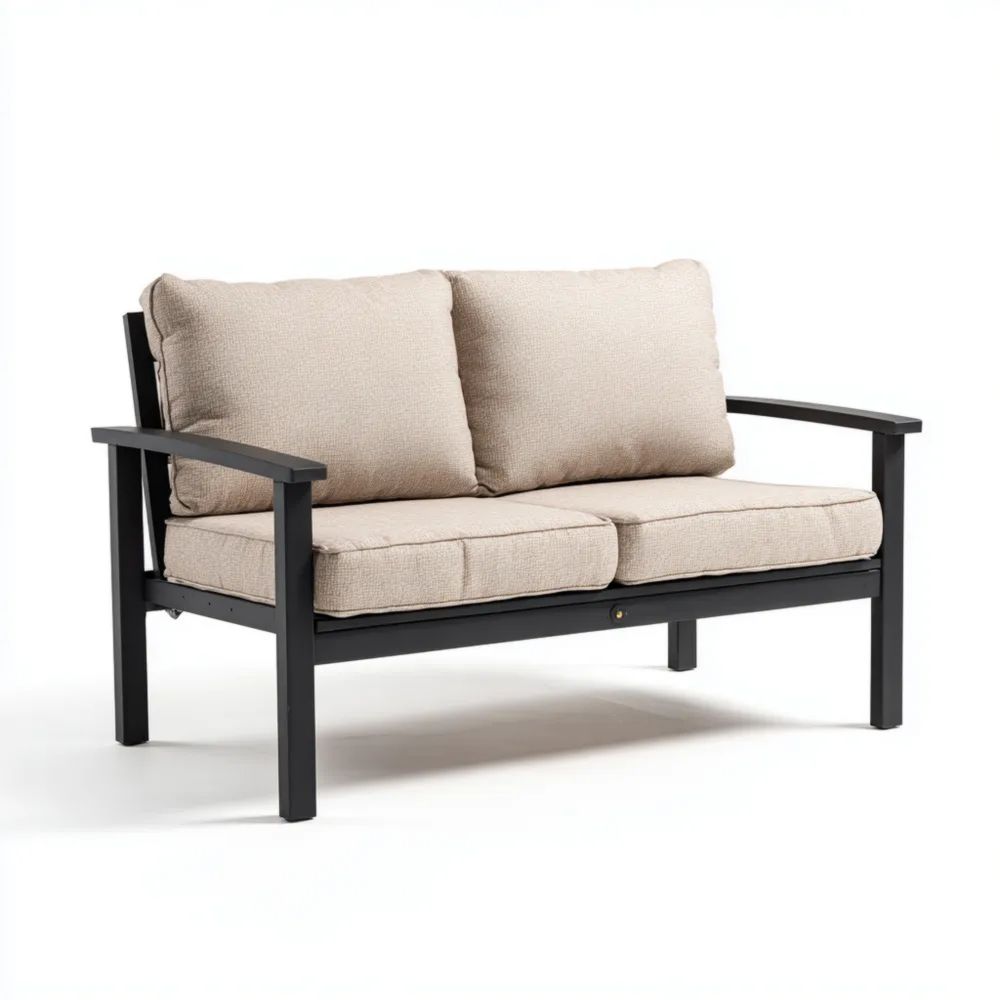 2-Sitzer-Gartensofa 120x70x80 cm Metallrahmen Beige Kissen - Modernes Design