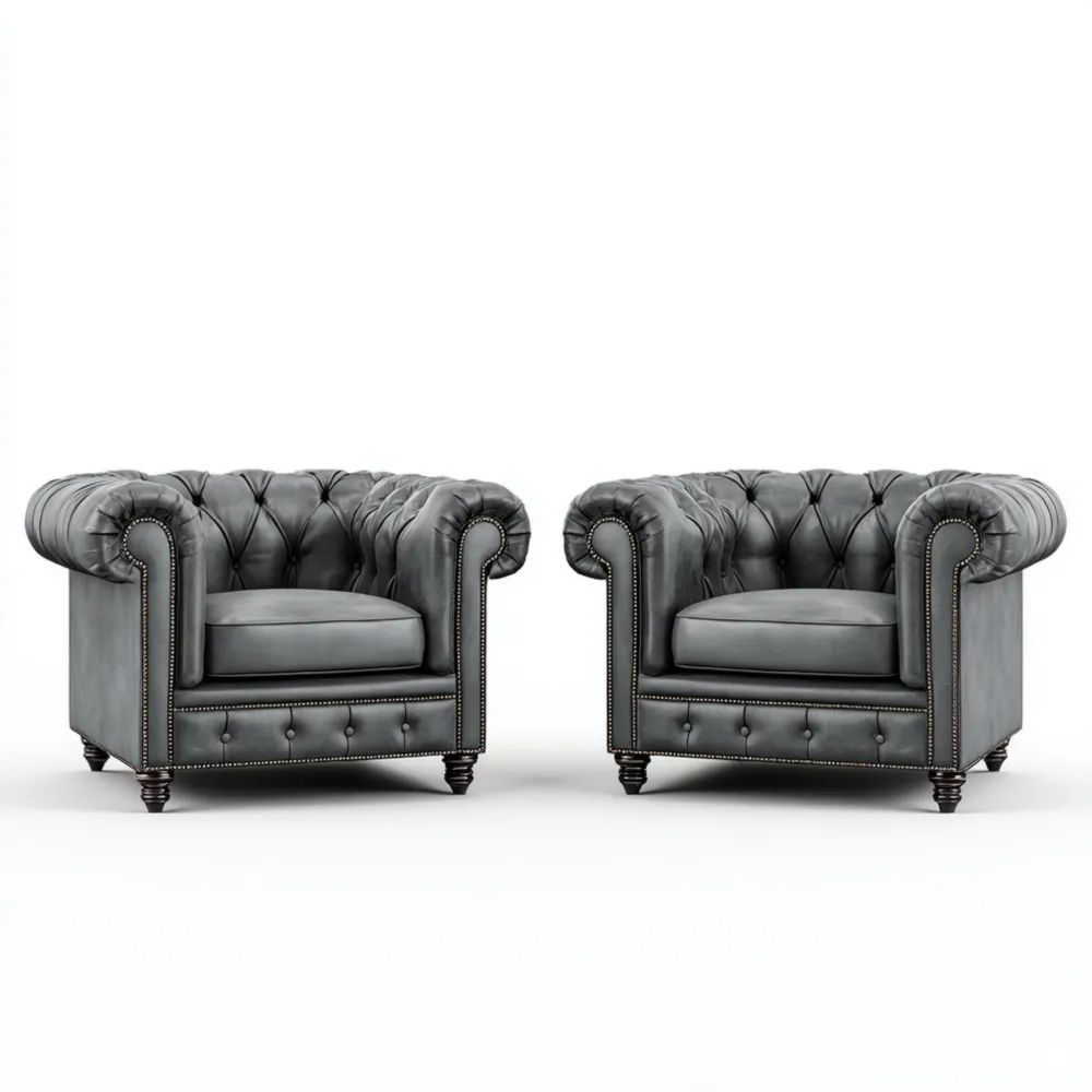Chesterfield Sessel Set Lederoptik 100x80x75 cm - Dunkelgrau - Klassischer Stil